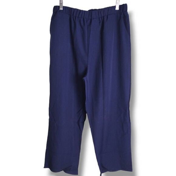 Womens Navy Pants Sz 2X Ankle‎ Cropped Elastic Crepe Casual Elastic - Picture 2 of 10